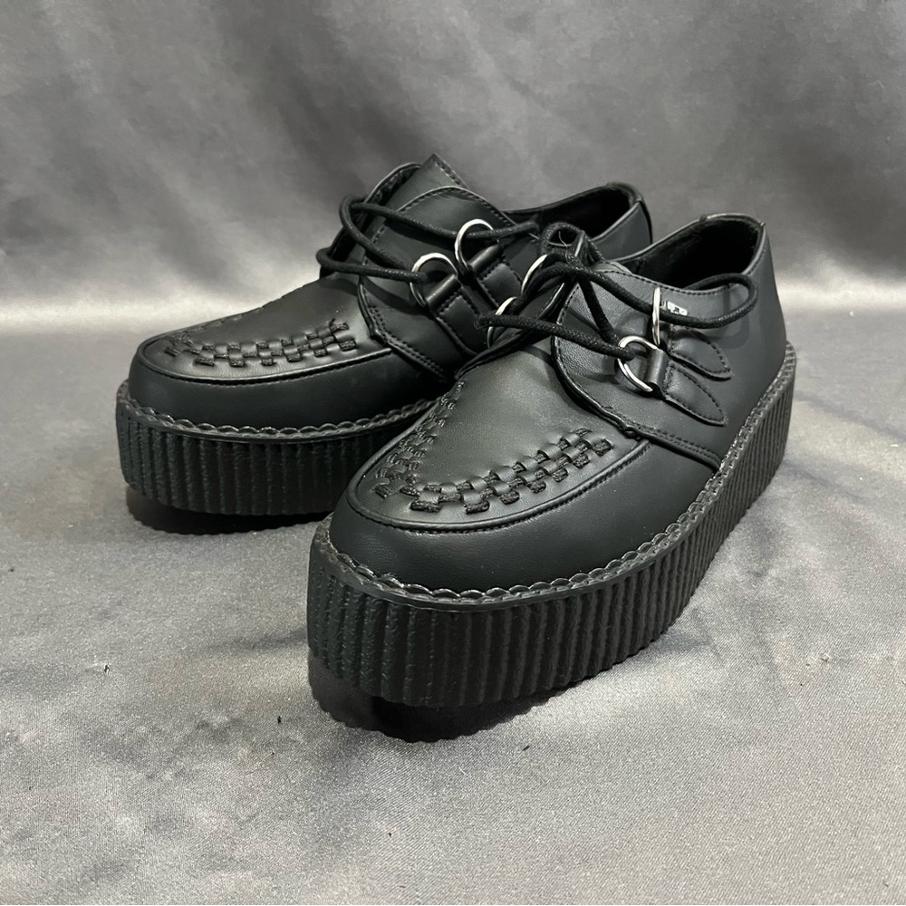 TUK Black Lace-Up Platform Shoes